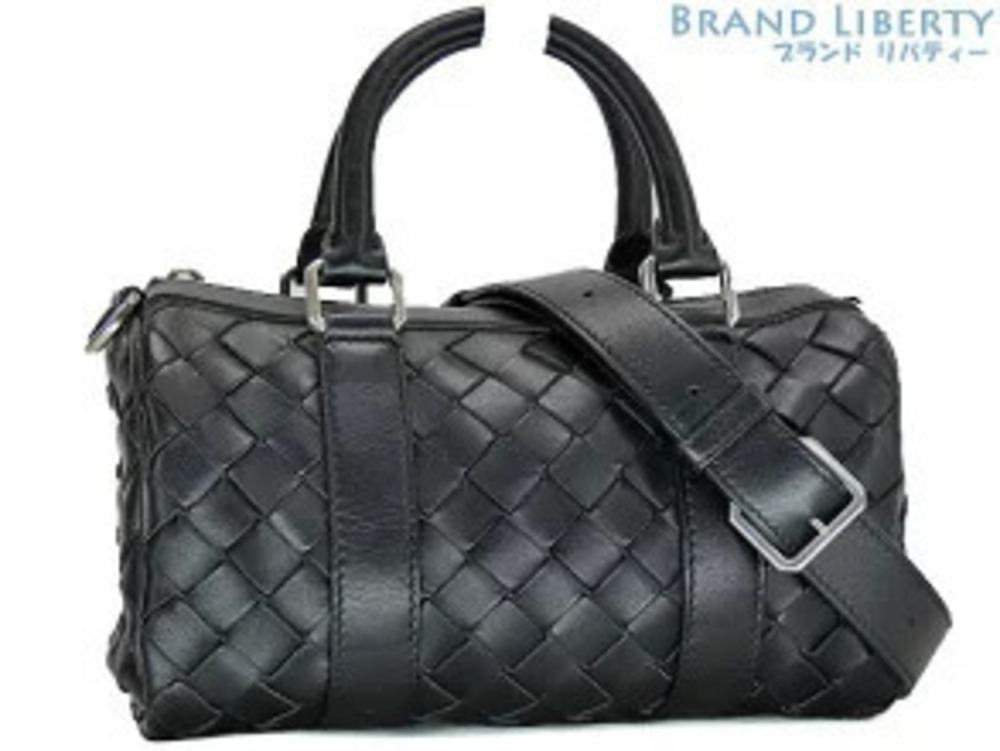 Bottega Veneta Intrecciato Duffle Bag Handbag Shoulder Black Calf Leather